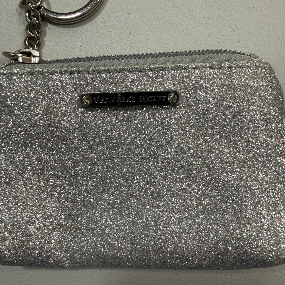 Victorias Secret Womens Coin Purse Silver Glitter Keychain Glam Y2K